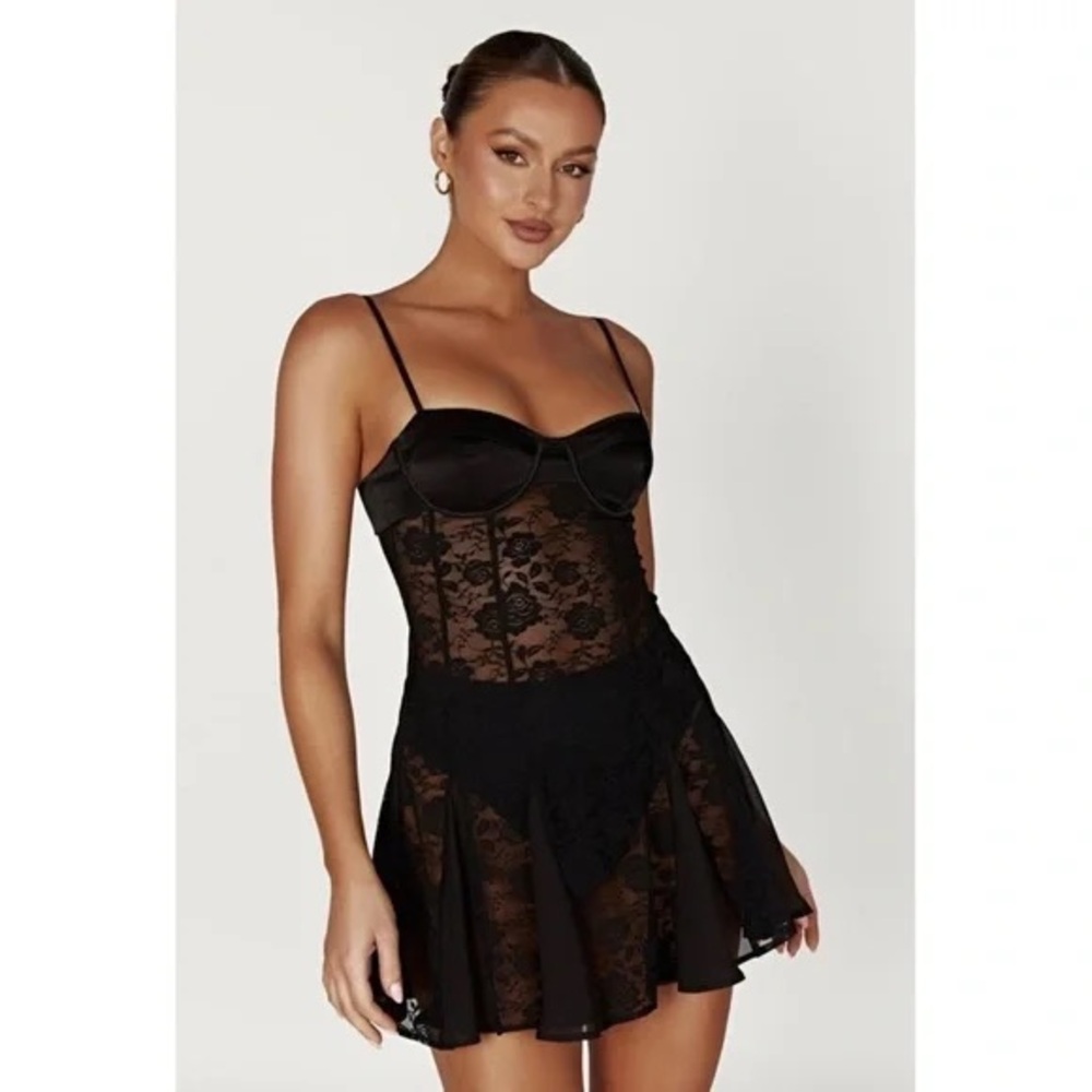 Meshki Black Lace Slip Dress